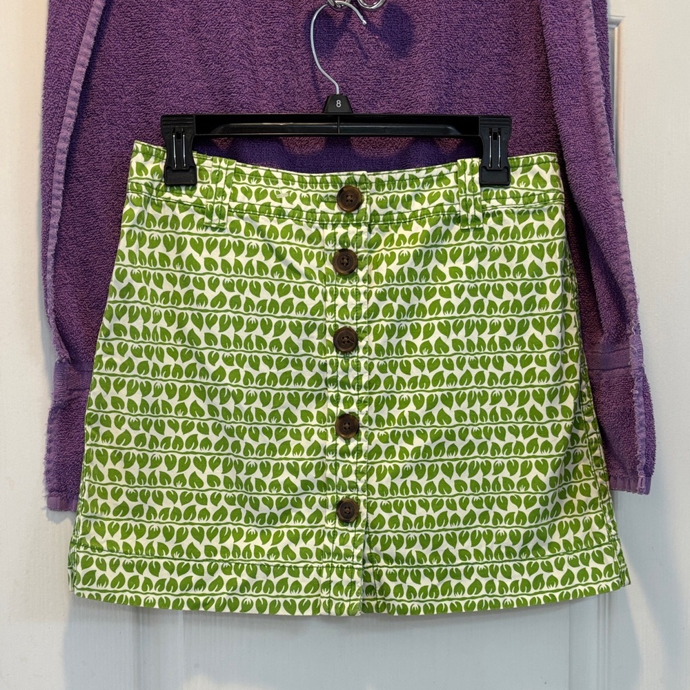 J. Crew Factory Green Leaf Button-Up Mini Skirt